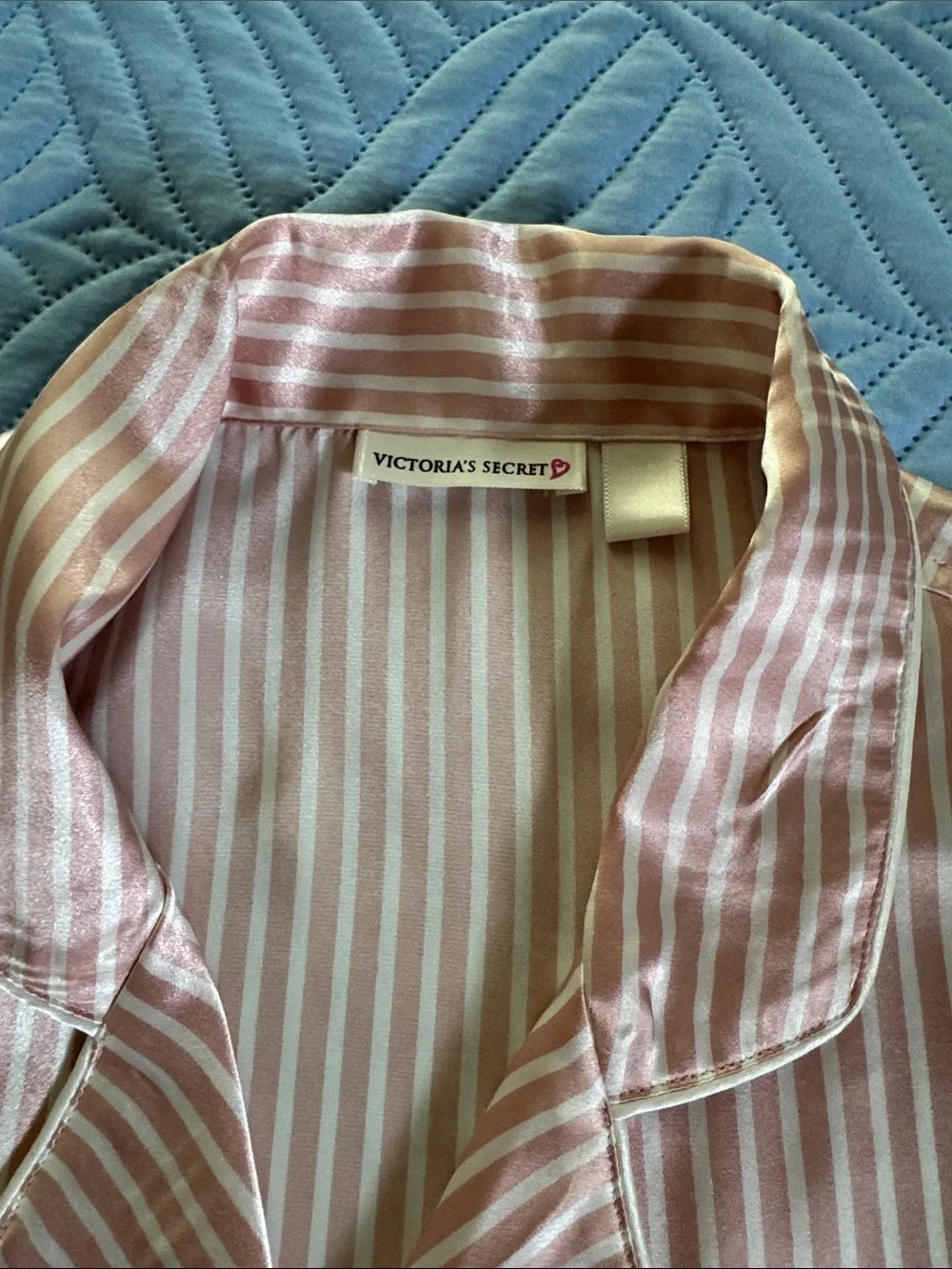 Victoria's Secret Pink and Cream Striped Satin Pajama Set